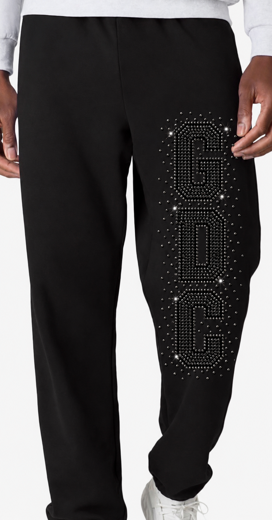GDC bling black diamond sweatpants - 012 - cuffed adult, youth, toddler - open bottom adult only
