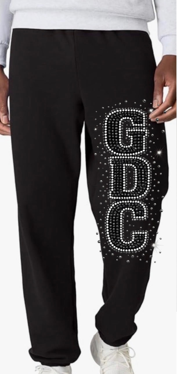 GDC bling sweatpants crystal and black diamond - 011 - cuffed adult, youth, toddler - open bottom adult only
