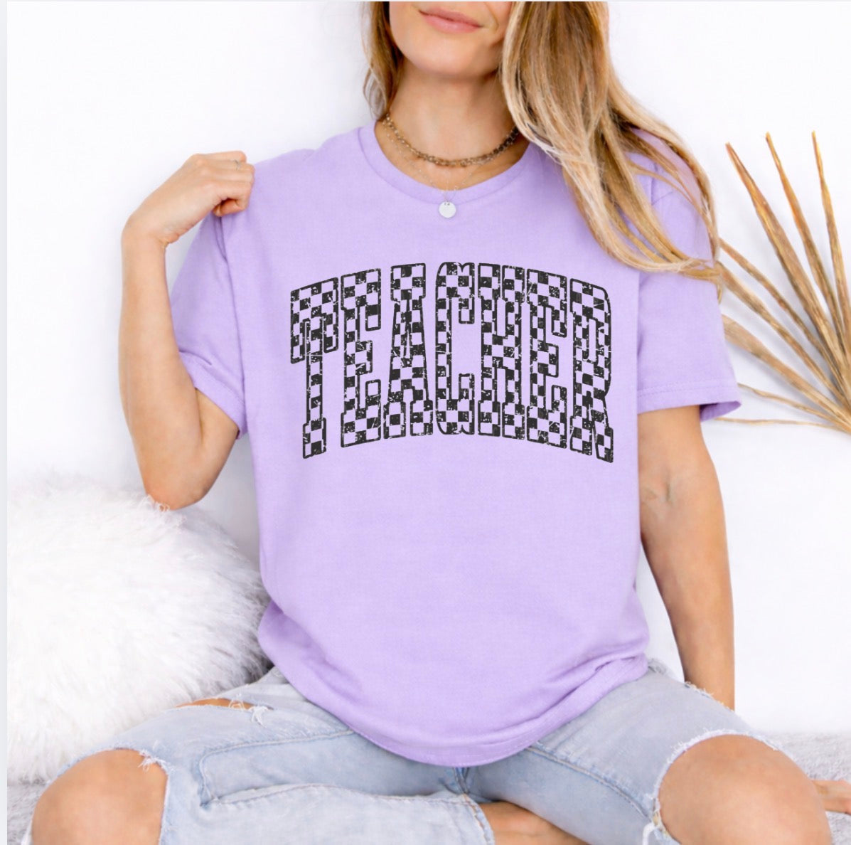 Teacher distressed checkered - 013