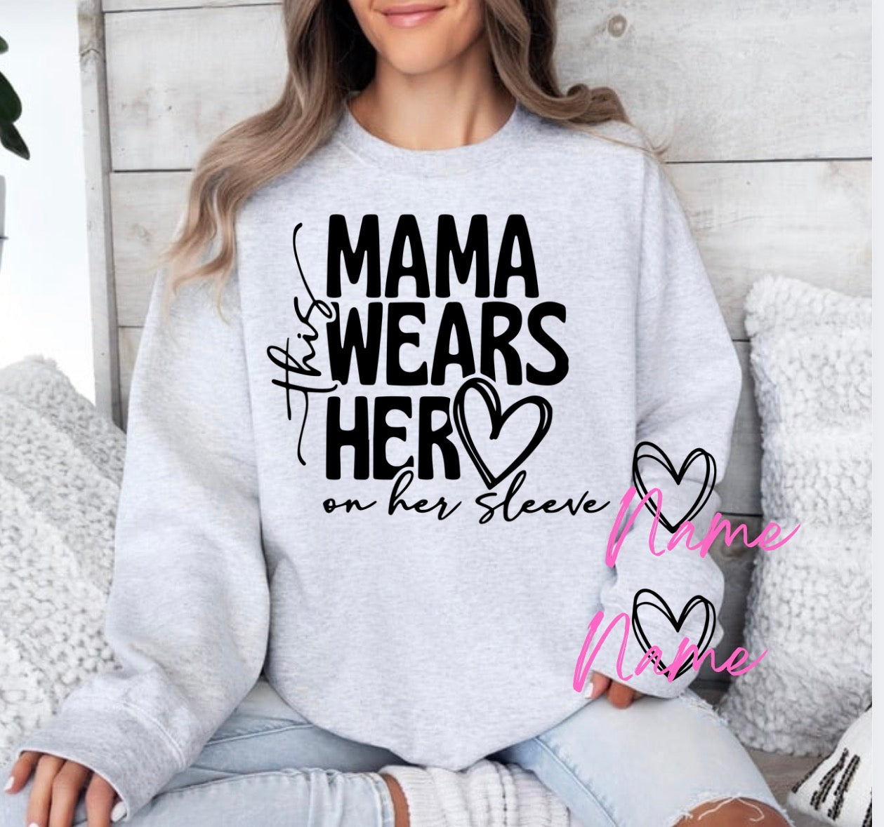 Personalized mama with names on sleeve shirt
