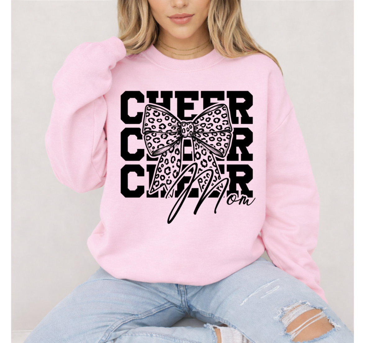 Cheer mom with leopard bow shirt