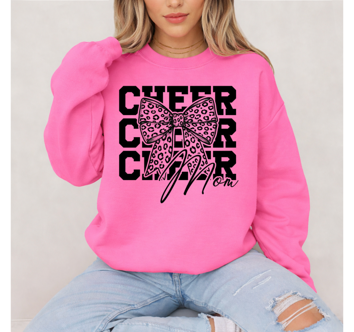 Cheer mom with leopard bow shirt